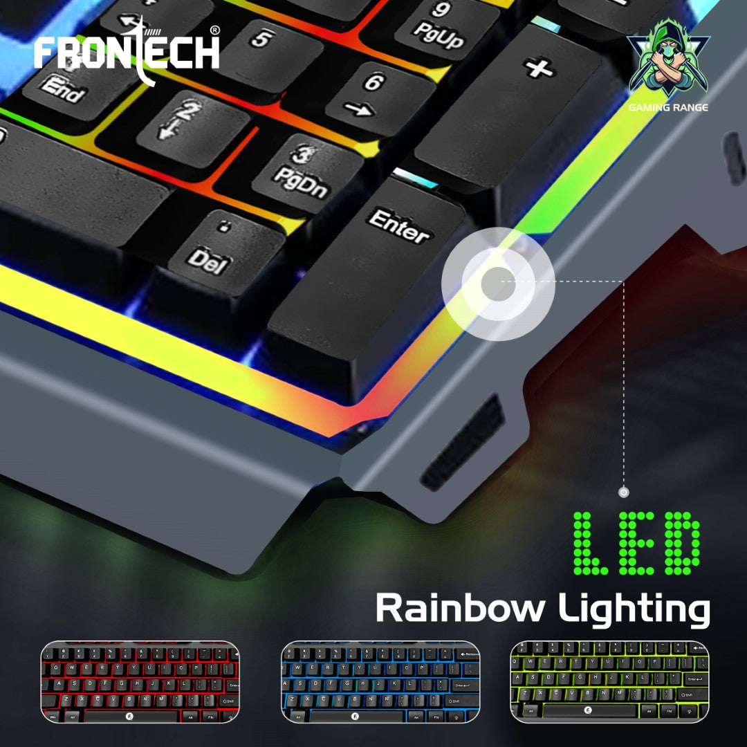 Frontech Wired Gaming Keyboard | 104 Keys | Rainbow Backlight | USB Plug & Play (KB-0049) Frontech Wired Gaming Keyboard | 104 Keys | Rainbow Backlight | USB Plug & Play (KB-0049)